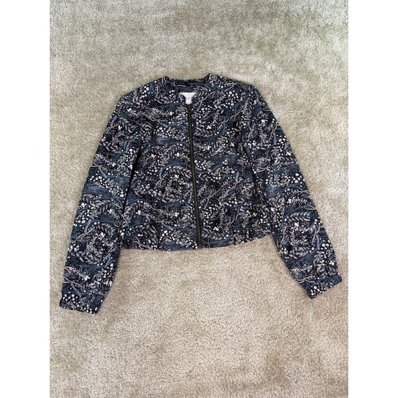 LOFT Jackets & Blazers - Ann Taylor Loft Black Floral Zip Front Bomber Jacket Lightweight Pockets XS D976